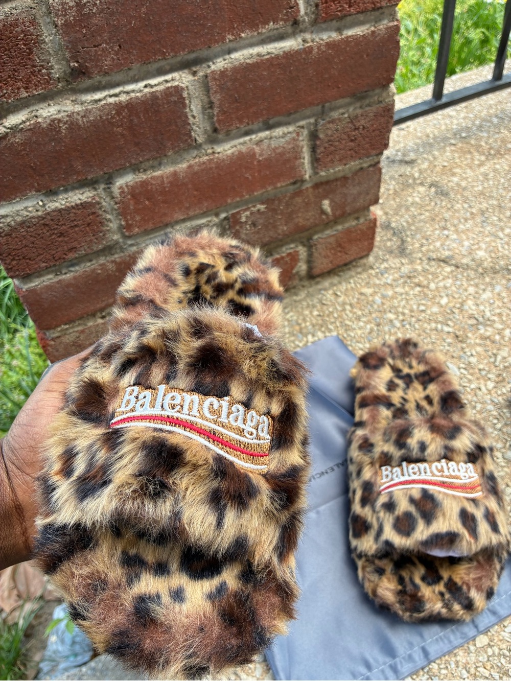 Balenciaga Leopard-Print Furry Slides in Brown and Black